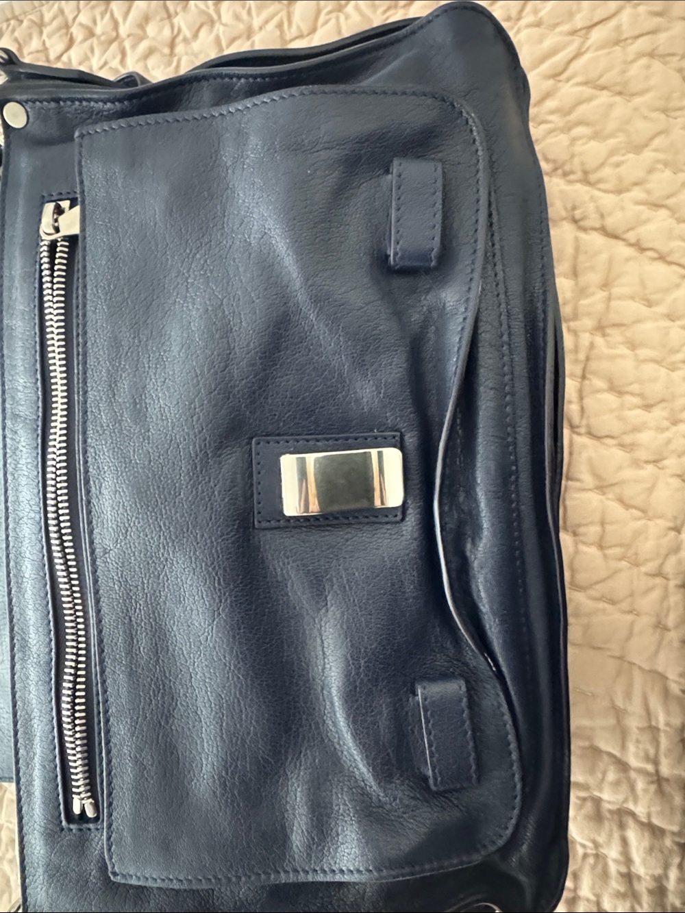 Proenza Schouler PS1 Medium Navy Leather Satchel Bag - Picture 5 of 6